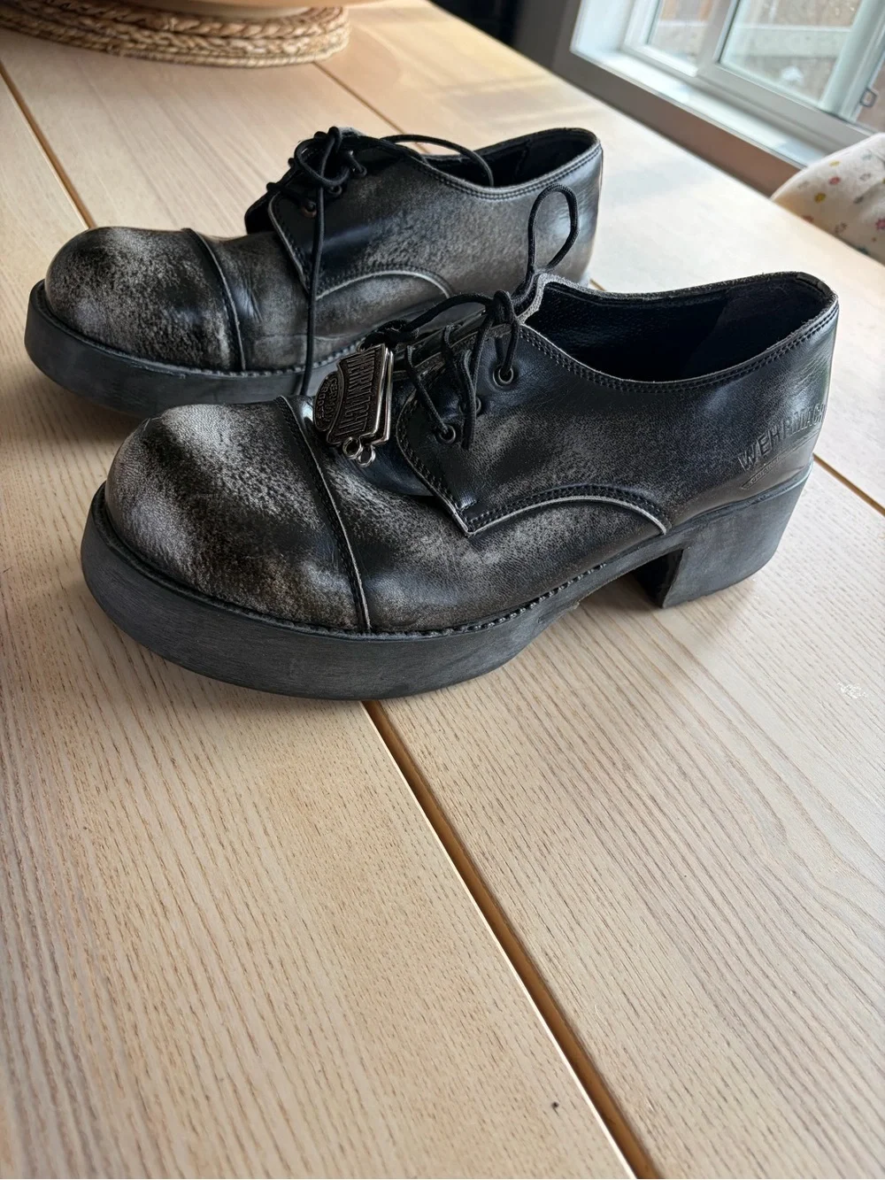 Wehrmacht German boots Men's Black Distressed Leather Lace-Up Oxfords